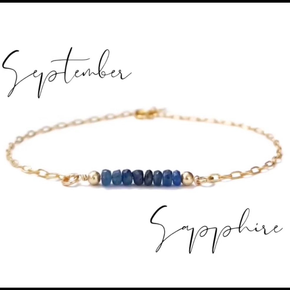 Real Sapphire Dainty Gemstone Bar Bracelet In 14k Gold Filled.